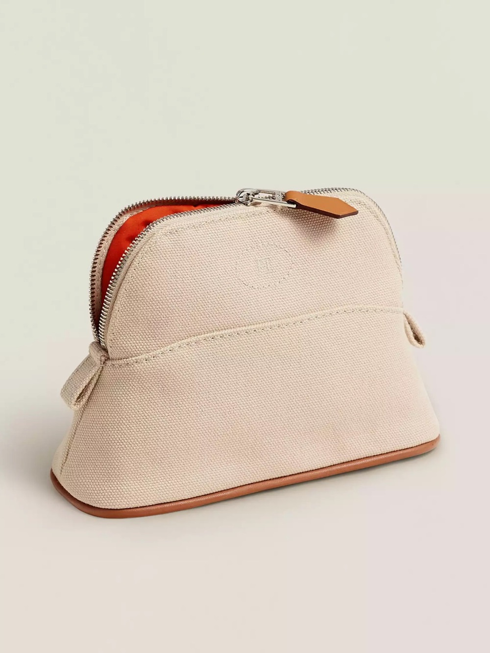 Hermes Cream Canvas Cosmetic Pouch with Orange Interior
